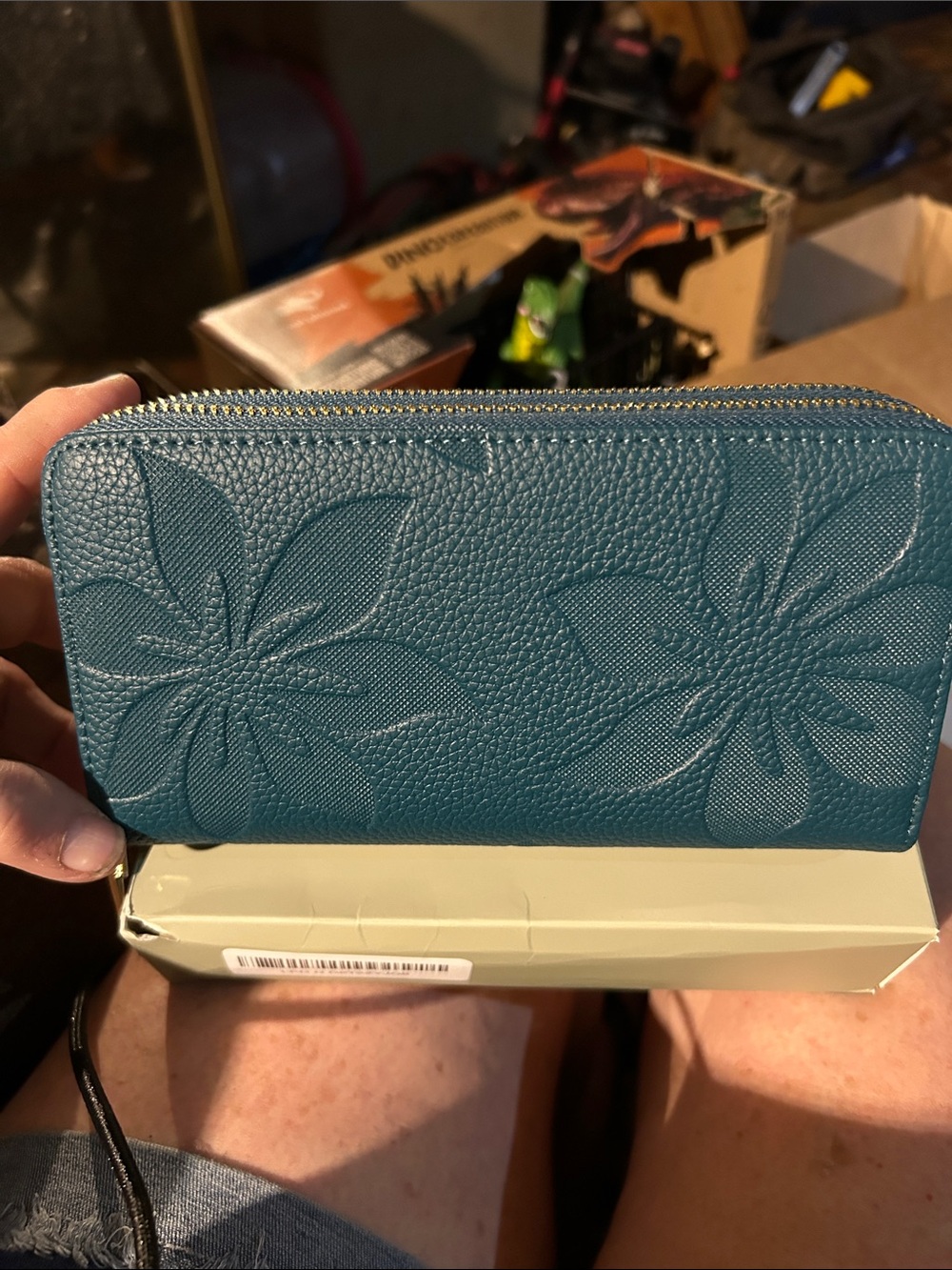 Teal Floral Embossed Zip Wallet - Women